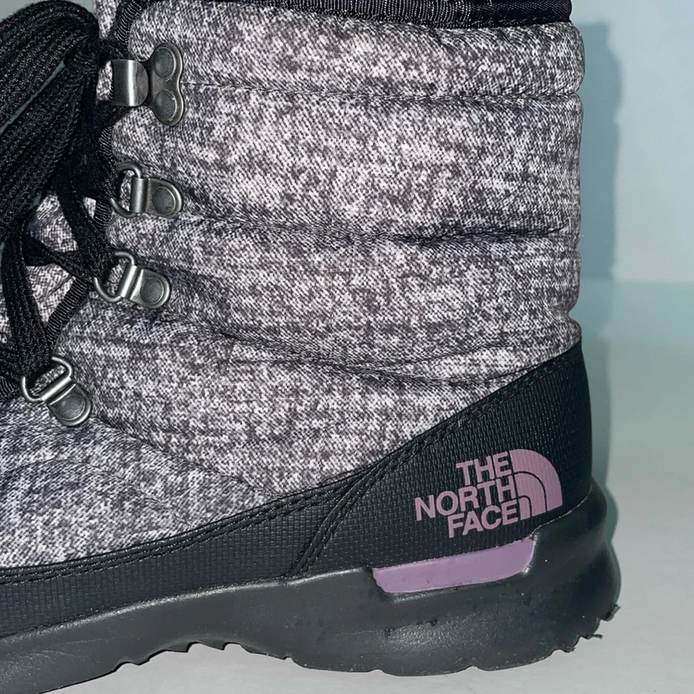 North Face Thermoball Lace II Faux Fur Boots W/ Box - Black & Plum - Size 9